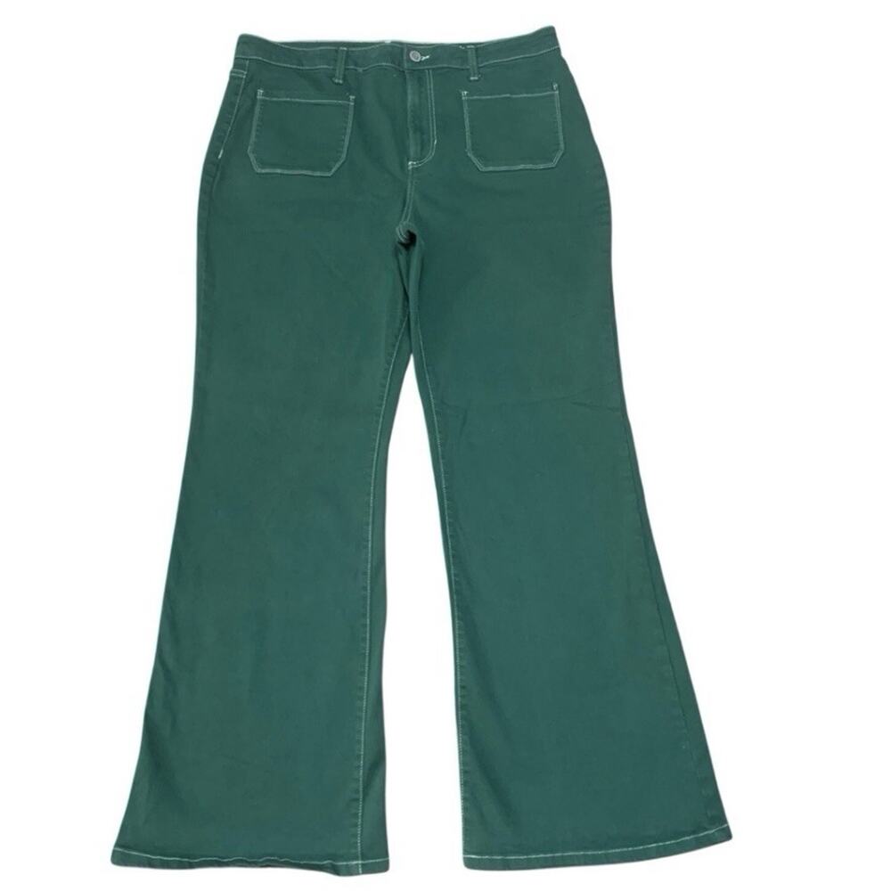 LC Lauren Conrad Flare Jeans Size 16 Green High Rise Stretch Patch Pocket